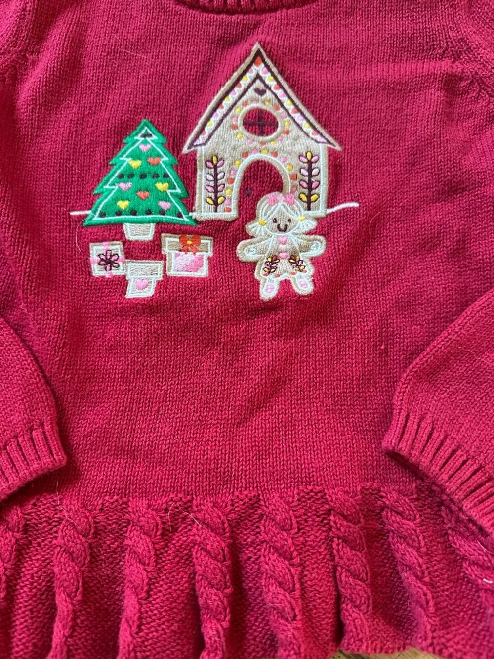 Gymboree Christmas Sweater Red Embroidered Gingerbread House Xmas Tree 5 5T